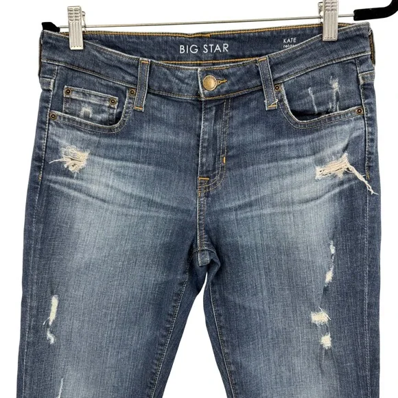Big Star Kate Relaxed Straight Leg Distressed Jeans Medium Wash Womens Size 27R - Picture 2 of 7